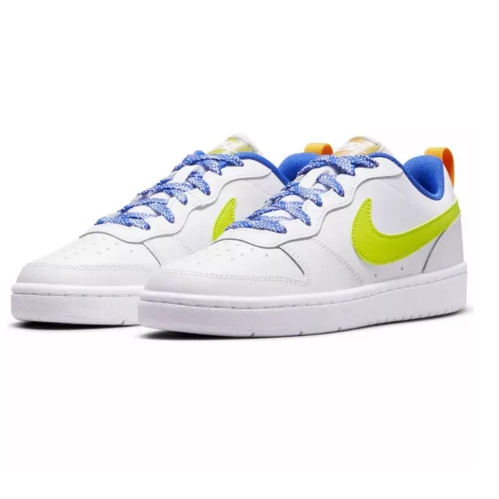 NWT! New In Box! Nike Court Borough Low 2 "White/Atomic Green/Medium Blue" 7 Y